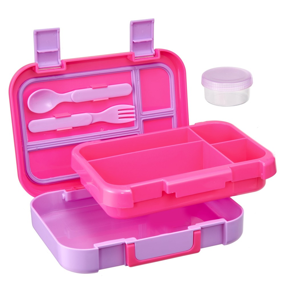 Your Zone Plastic Bento Box with 4 Compartments,Fork,Spoon,1 Dressing Container