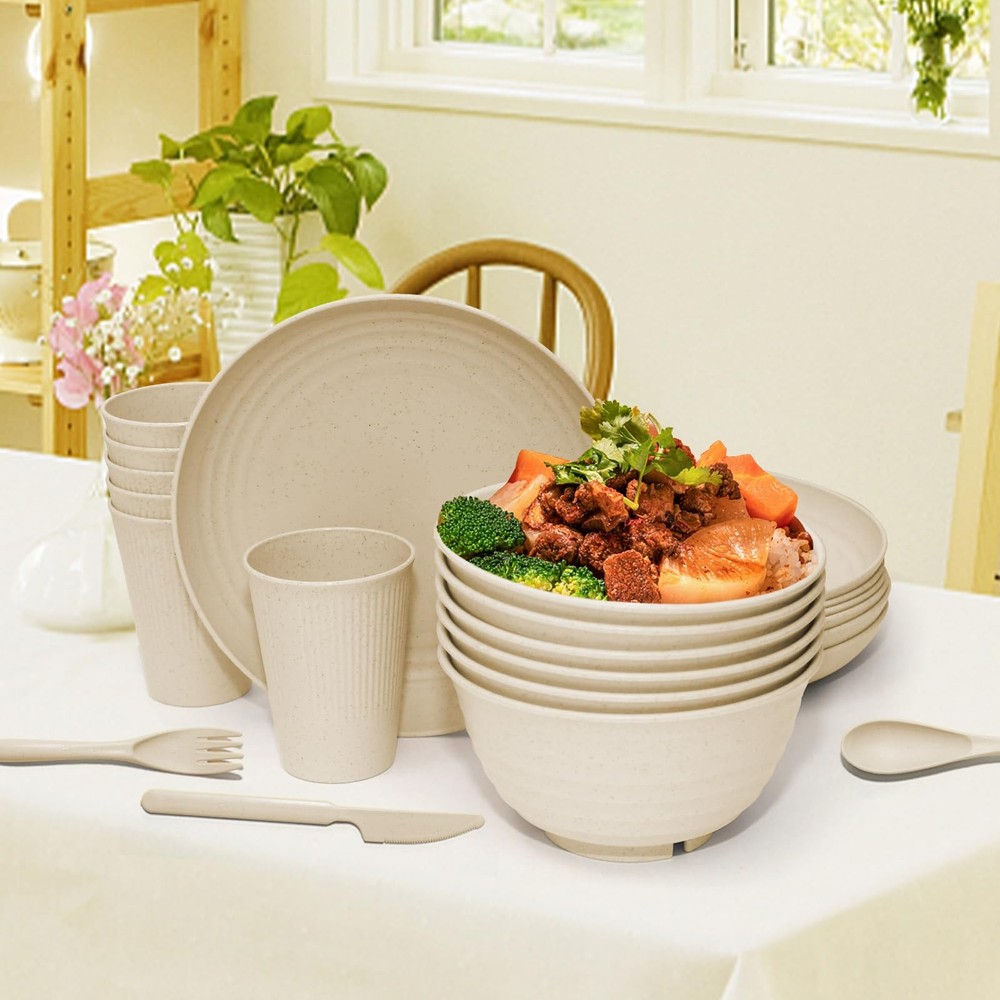 42 pcs Wheat Straw Dinnerware Sets - SHECIPIN Unbreakable Reusable Dinnerware Se