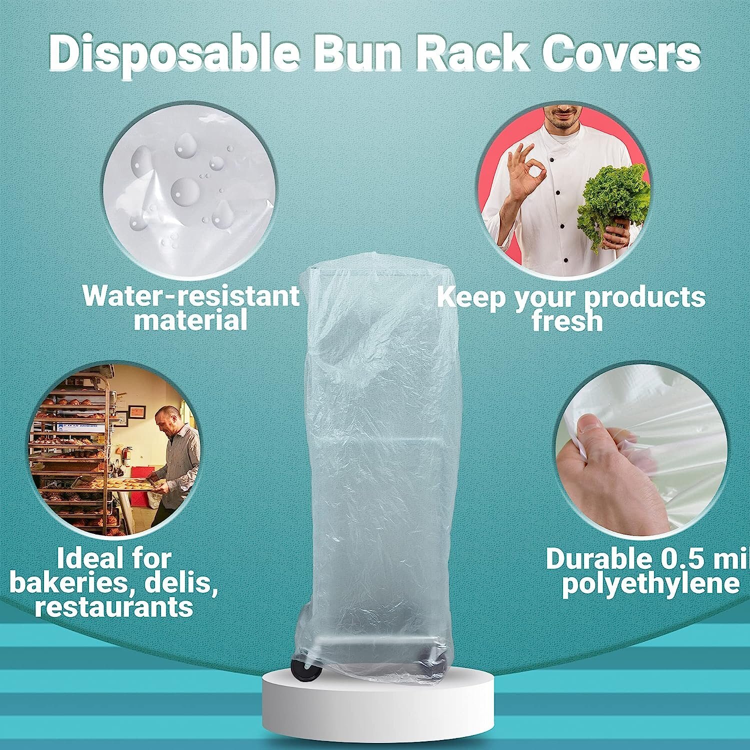 Rolls Of 50 Plastic Bun Rack Covers 52x80 Bread Rack Covers Full Size 0.5 mil