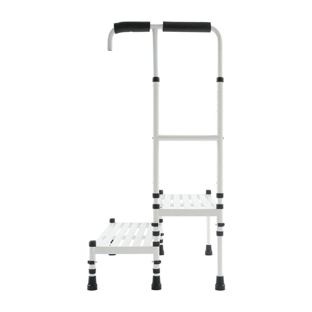 2-Step Stool with Handle, Floor Standing Metal Stepping Stool, White Step Stool