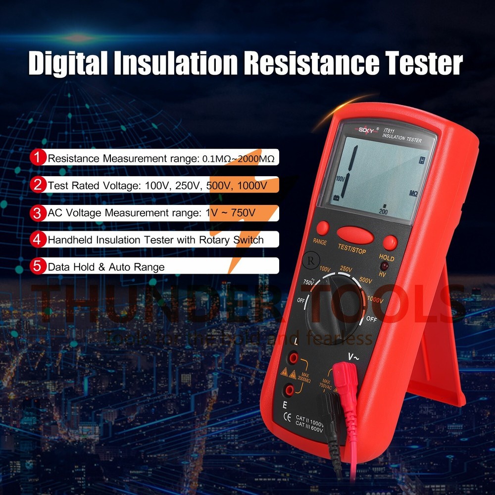 Thunder Tools Insulation Resistance Meter Digital Ohmmeter Handheld