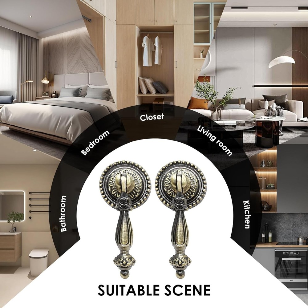 4 Pack Antique Bronze Cabinet Pull Handles – Vintage Tear Drop Drawer Knobs, Dec