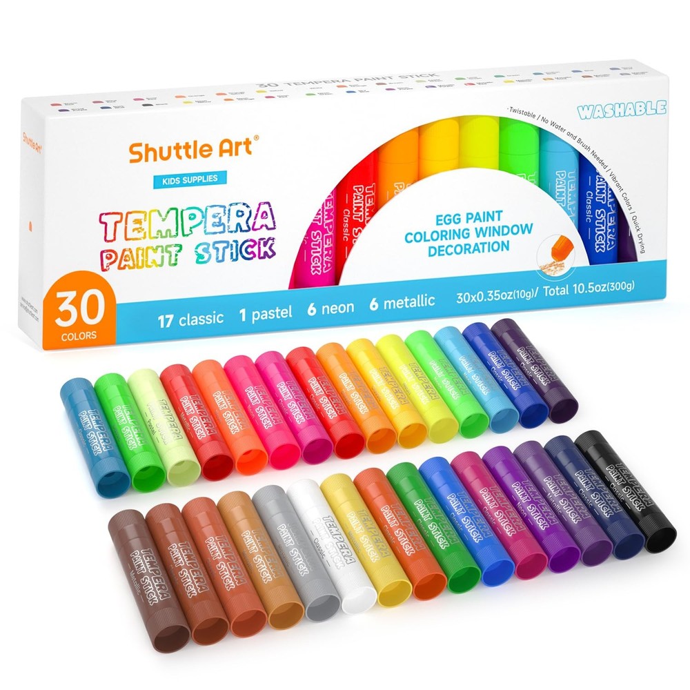 Shuttle Art Tempera Paint Sticks - 30 Solid 30 Count (Pack of 1), 30 colours