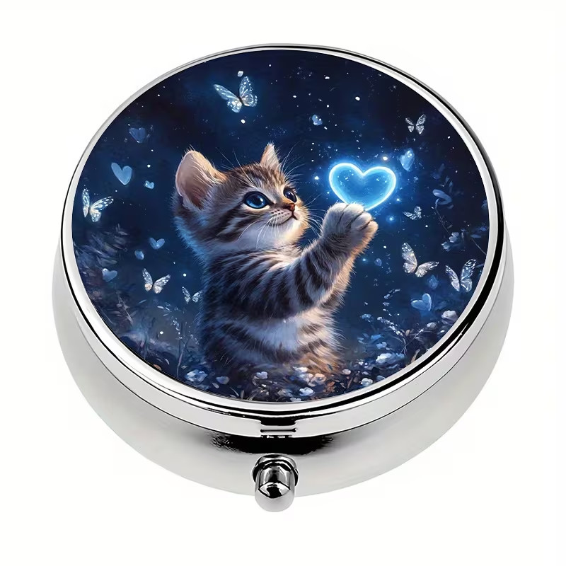 1pc Cute Kitten & Heart Theme Pill Box