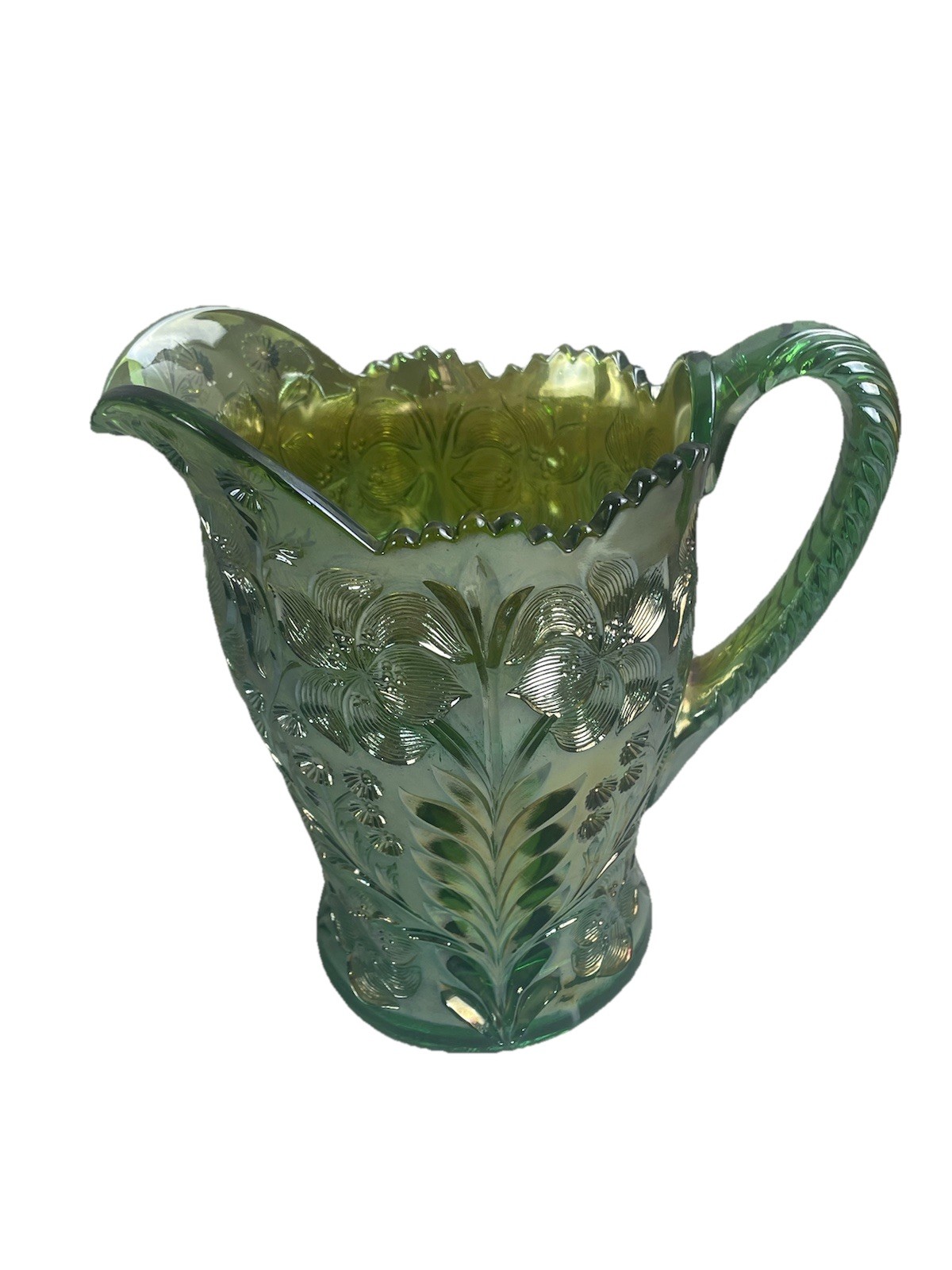 RARE IMPERIAL GREEN CARNIVAL GLASS TIGER LILY PATTERN 5 PC WATER SET