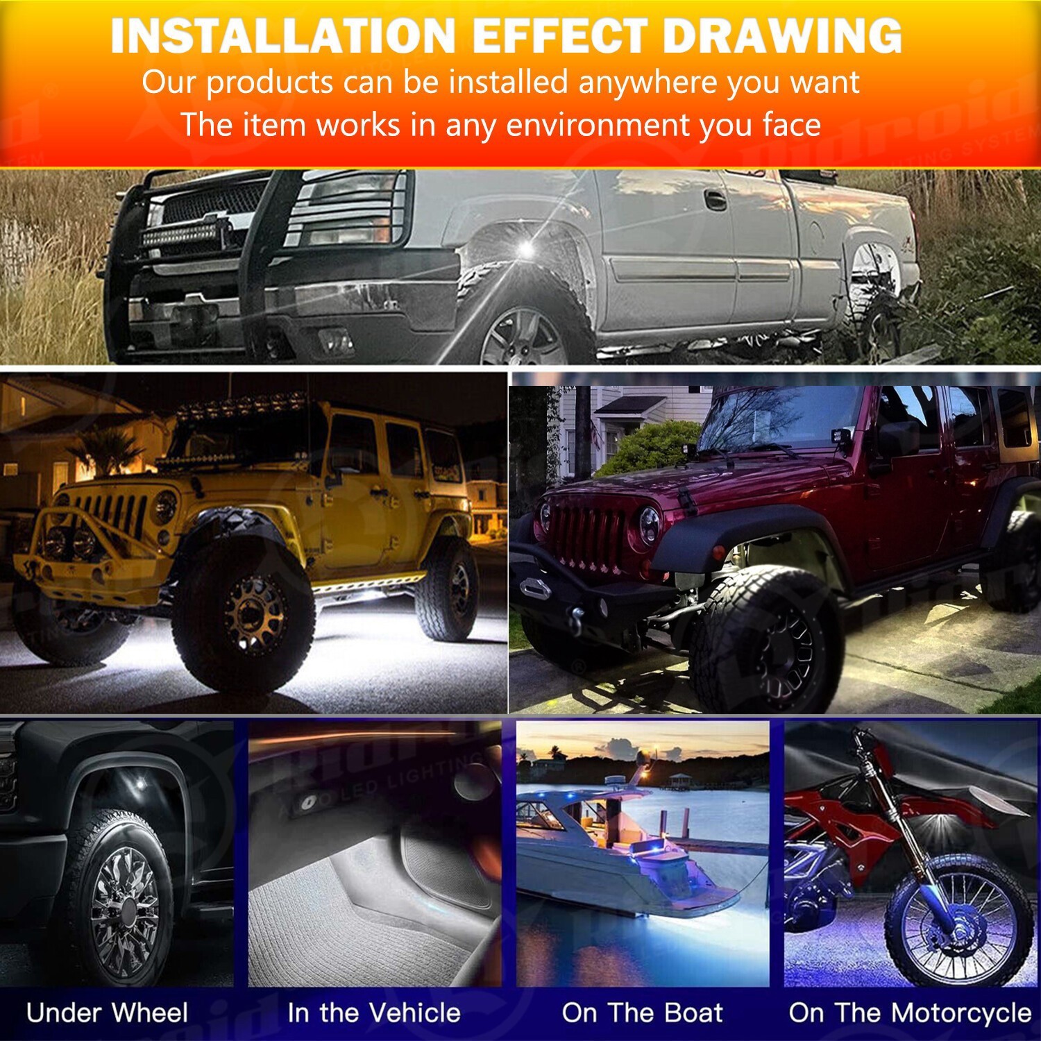 8X White LED Rock Lights Underbody Trail Rig Glow Lamp Offroad SUV Pickup Truck