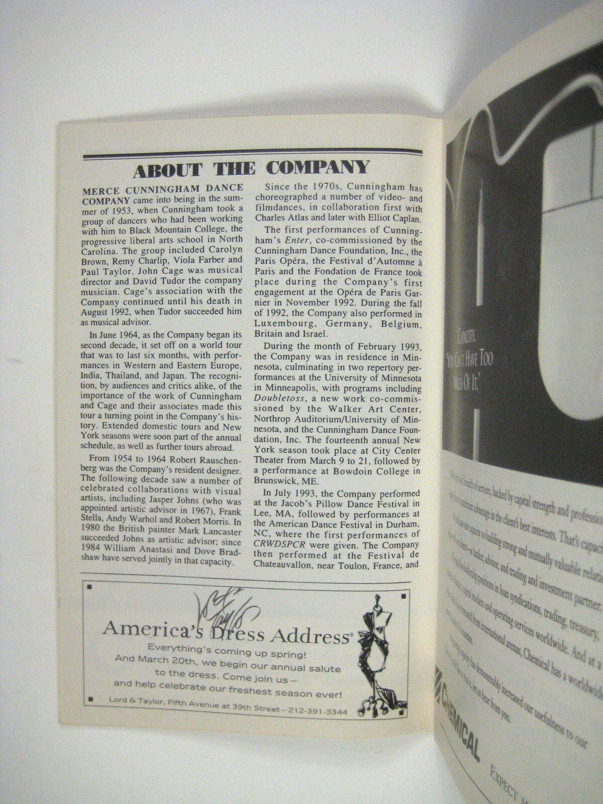 Merce Cunningham Dance Company Playbill March 1994 Roberts Swinston Steele