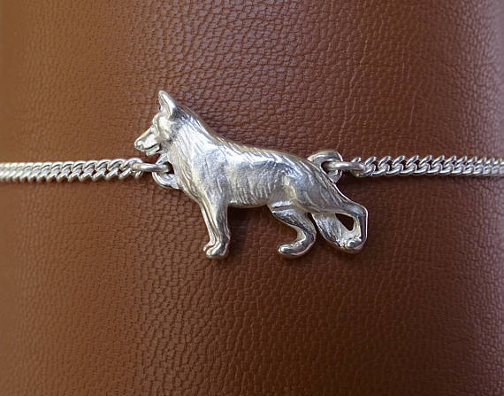 Small Sterling Silver German Shepherd Dog Standing Study Anklet