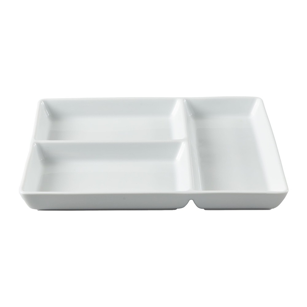 Porcelain Rectangular Divided Tray 9 x 10 for Appetizers Desserts Microwave Safe