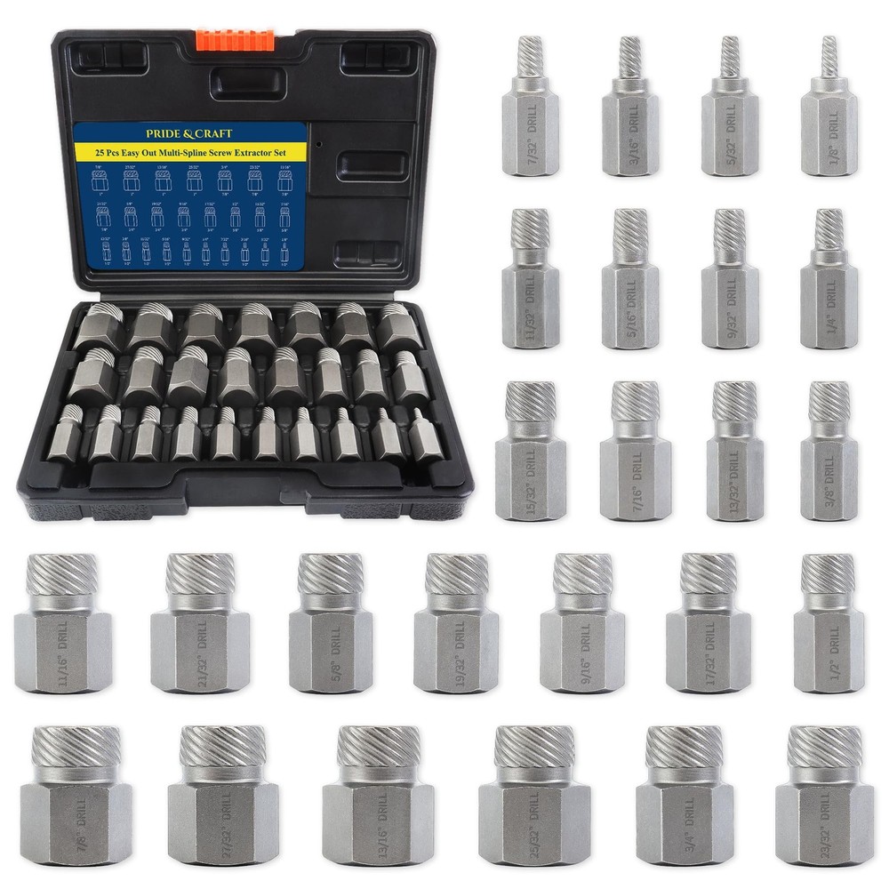 PRIDE&CRAFT 25Pcs Screw Extractor Set, Heavy Duty Bolt Extractor Set, Hex Hea...