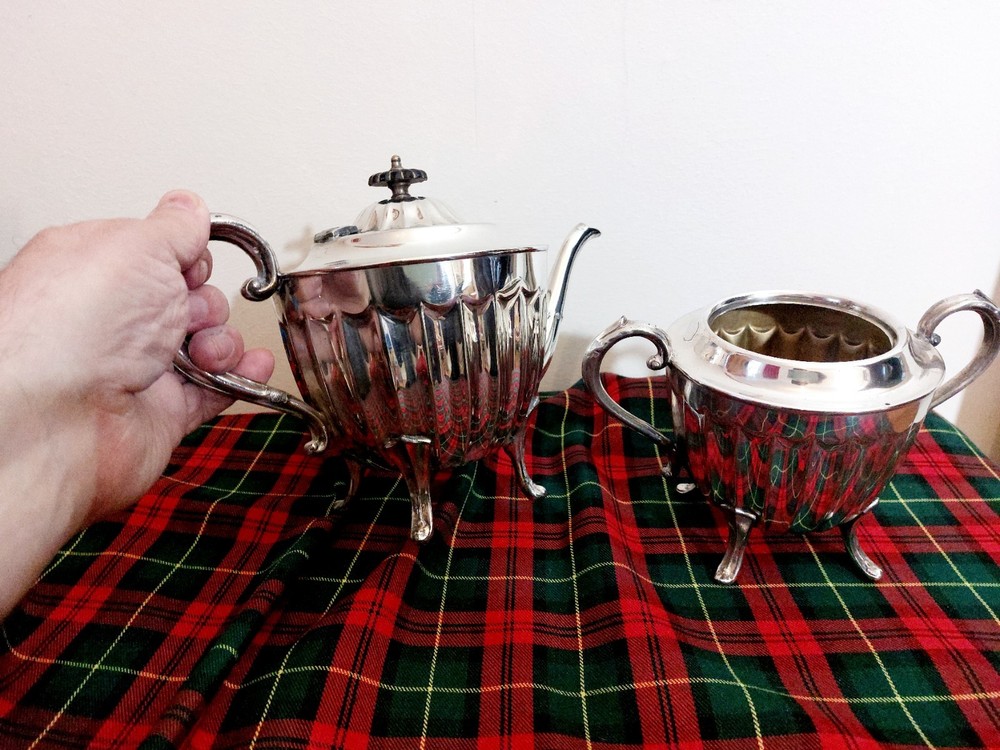 Antique Silverplate Teapot Sugar Bowl Sheffield 1938
