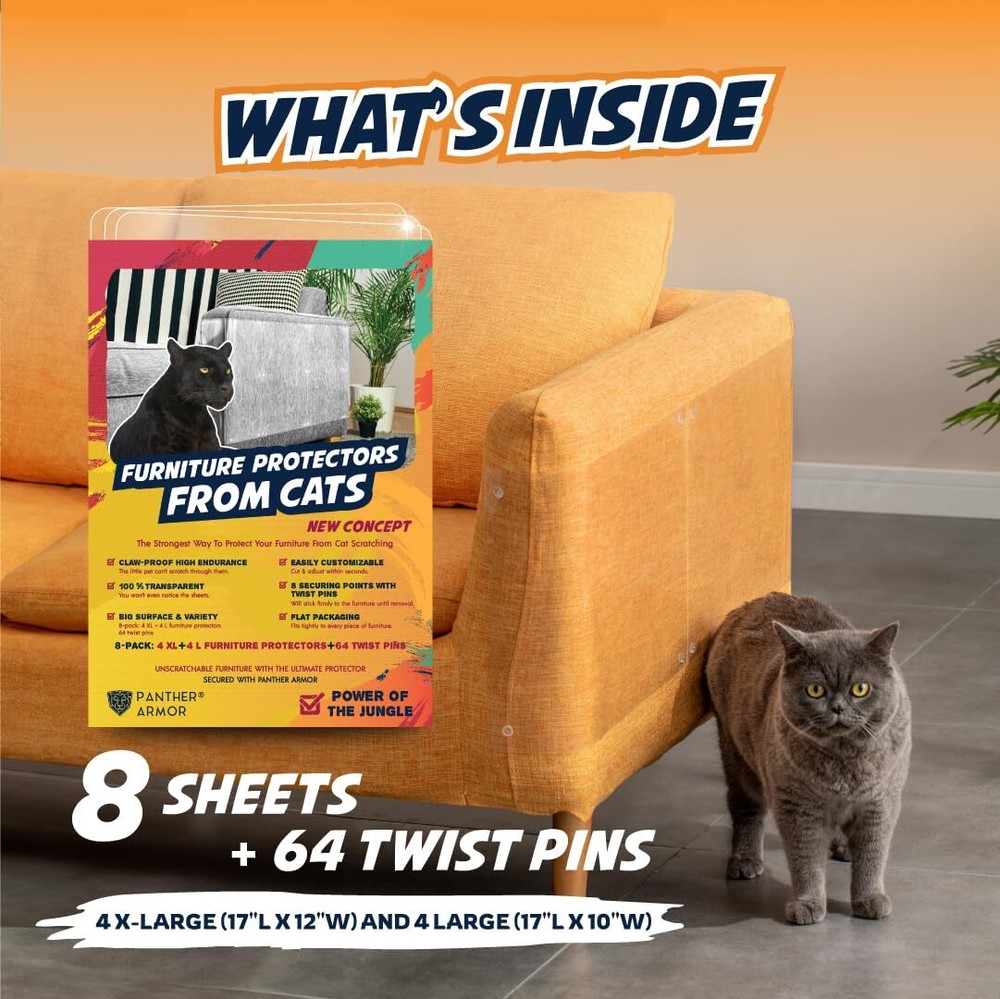 Couch Protector from Cat Claws, 8-Pack, Heavy Duty & Transparent Cat Couch Pr...
