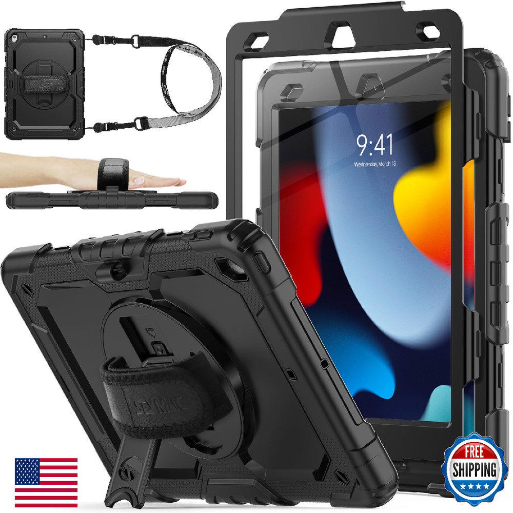 SEYMAC iPad 9th 8th 7th Gen 10.2'' Shockproof Case with Screen Protector Pencil