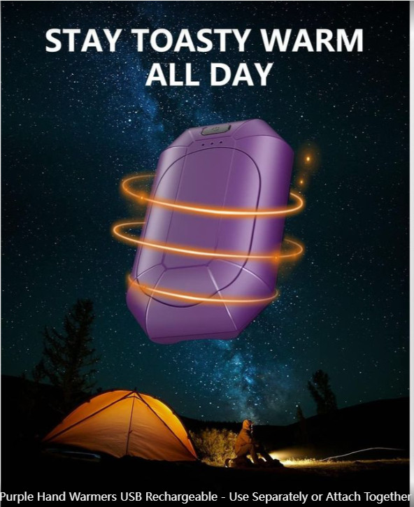 Purple Hand Warmers USB Rechargeable - Use Separately or Attach Together