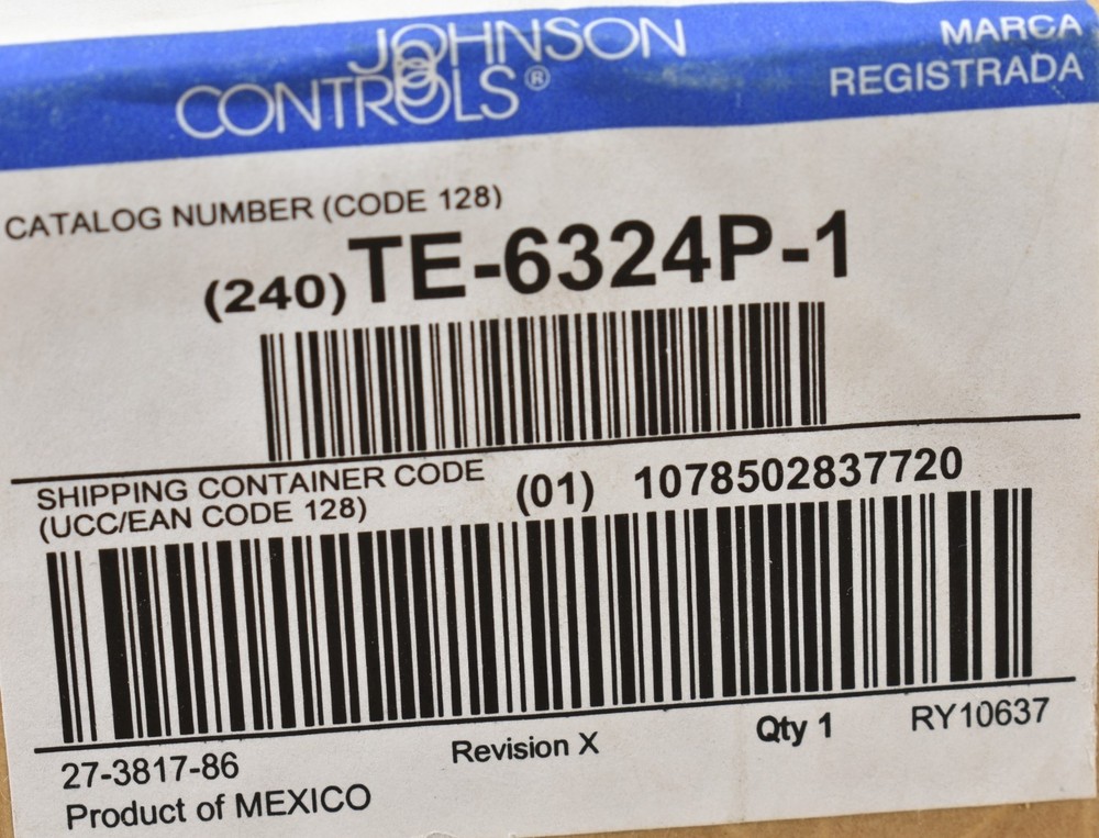 Johnson Controls TE-6324P-1, Temperature Sensor 1000 OHM Platinum, Wall Mount
