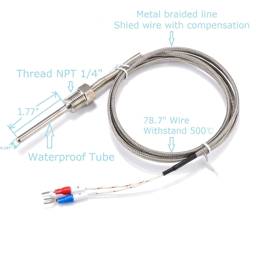 Waterproof K Type Grounded Thermocouple - Temperature Sensor Probe for PID Temp
