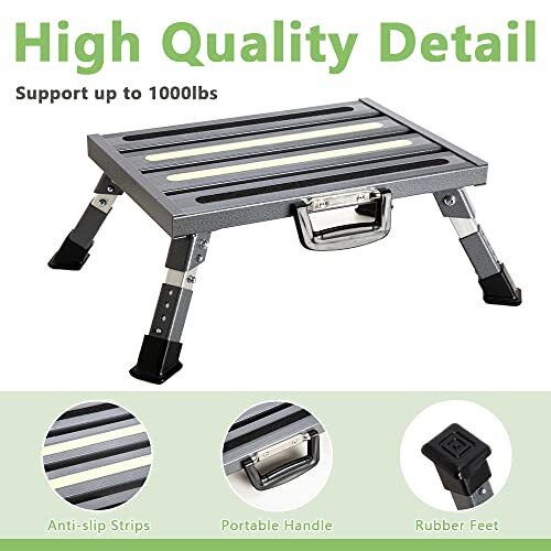 Rv Steps, 4-Level Adjustable Height Folding Camper Steps, Grey Hammer-Tone