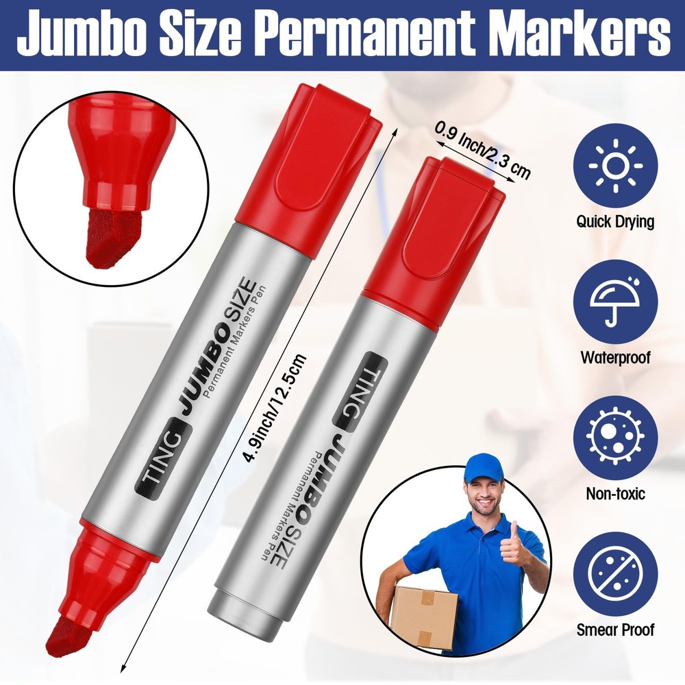 16 Pcs Jumbo Size Permanent Markers Bulk Large Chisel Tip Permanent Markers T
