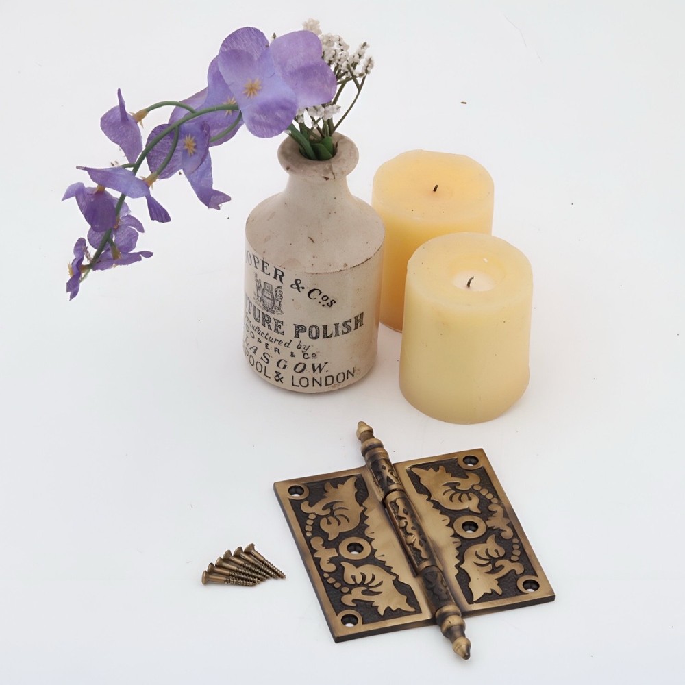 Victorian Style 4 Inch Door Hinge Highlighted Bronze in Solid Brass