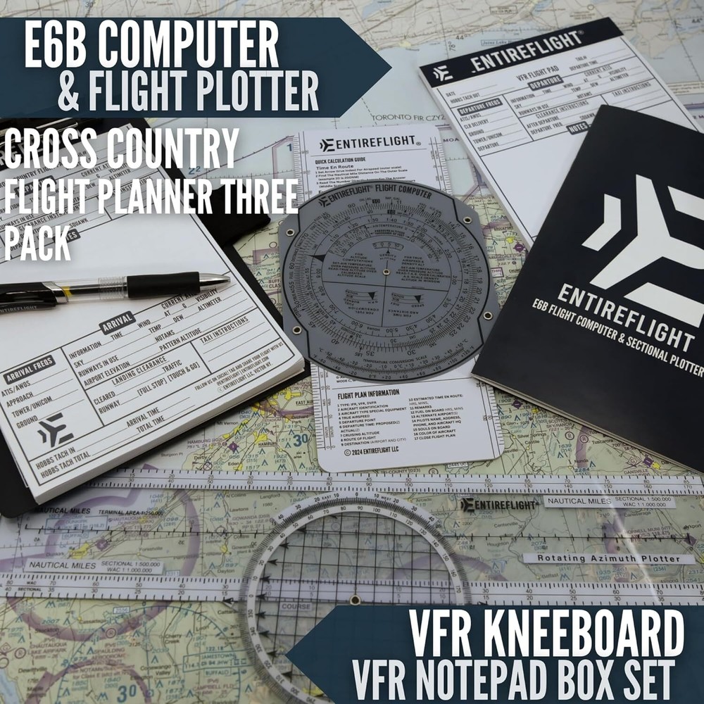 Aviation Pilot Kneeboard - E6b Flight Computer Plus Plotter & Cross Country Plan