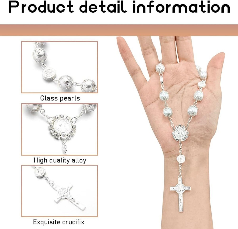 Car Rosary for Rearview Mirror, Personalized Rear View Cross Blessing Beads Deco