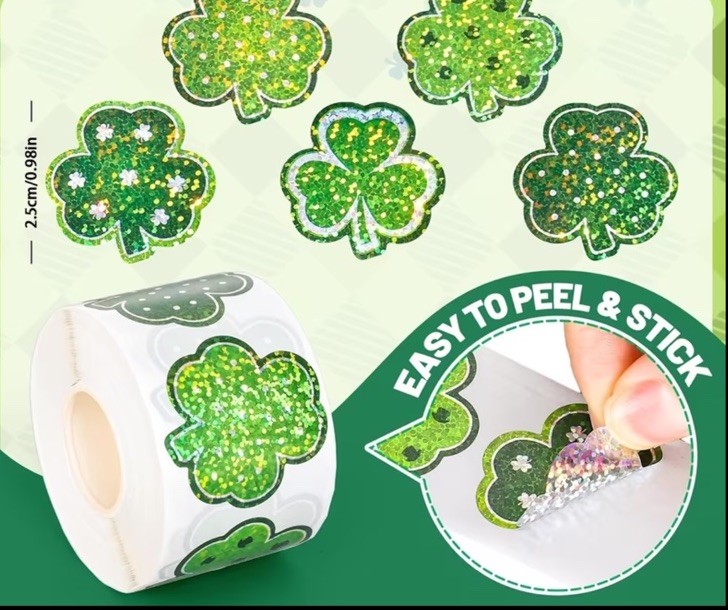 40 PCs Clover Leaf 1” St. Patricks Day Stickers Laser Glitter Finish 5 Designs