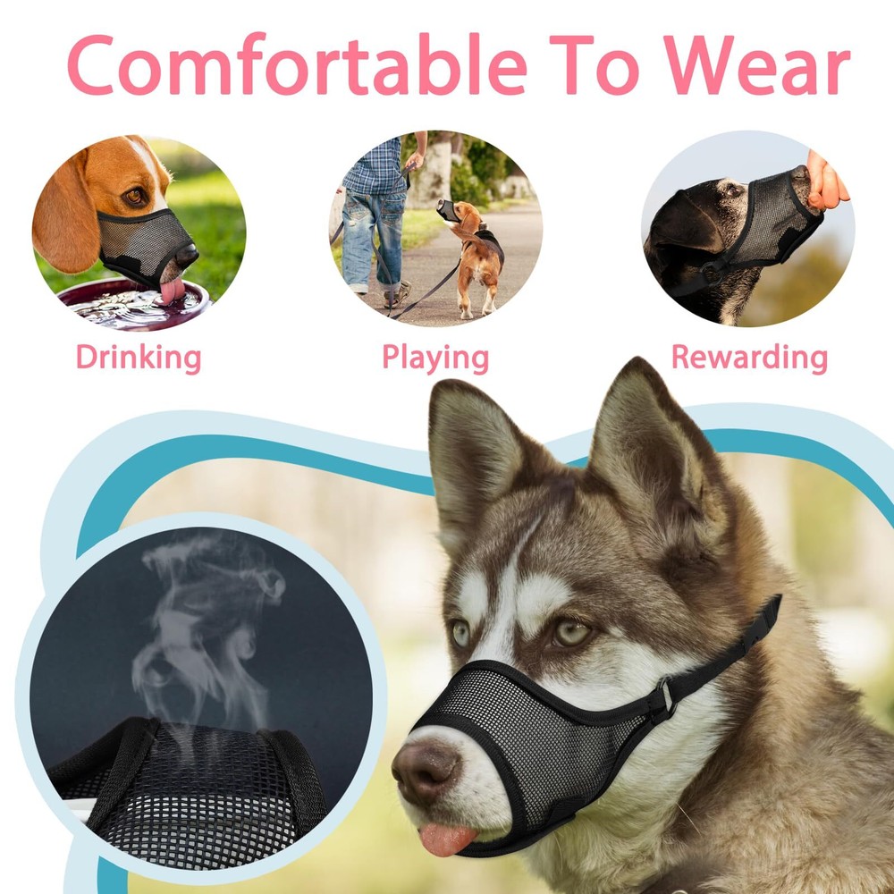 Dog Muzzle Mesh Dog Muzzle for Large Medium Small Dogs Soft Muzzles for Bitin...
