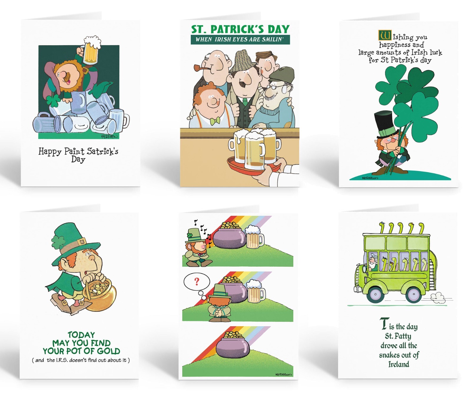 Assorted St. Patrick’s Day  Cards - 12 Boxed Funny Cards and Envelopes - 18060