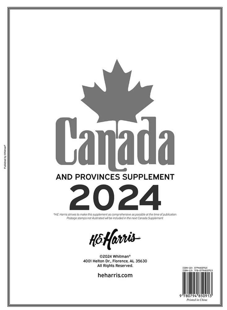H E Harris Canada & Provinces 2024 Stamp Album Supplement  NEW!