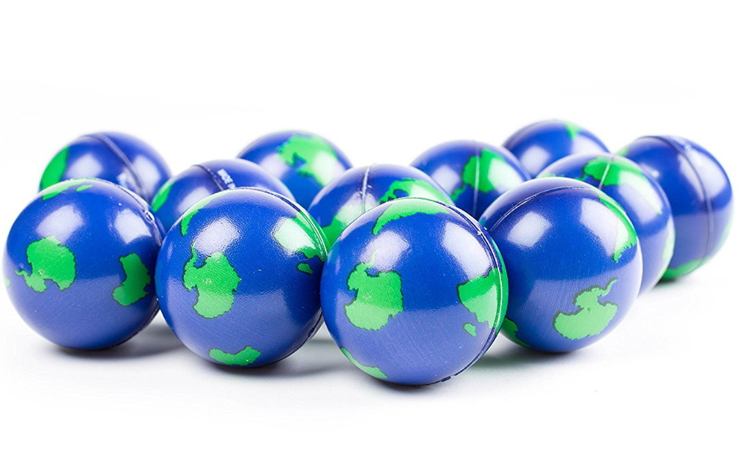 24 PACK  EARTH WORLD GLOBE STRESS  BALLS, SQUEEZE TOYS,  2" HAND EXERCISE BALL