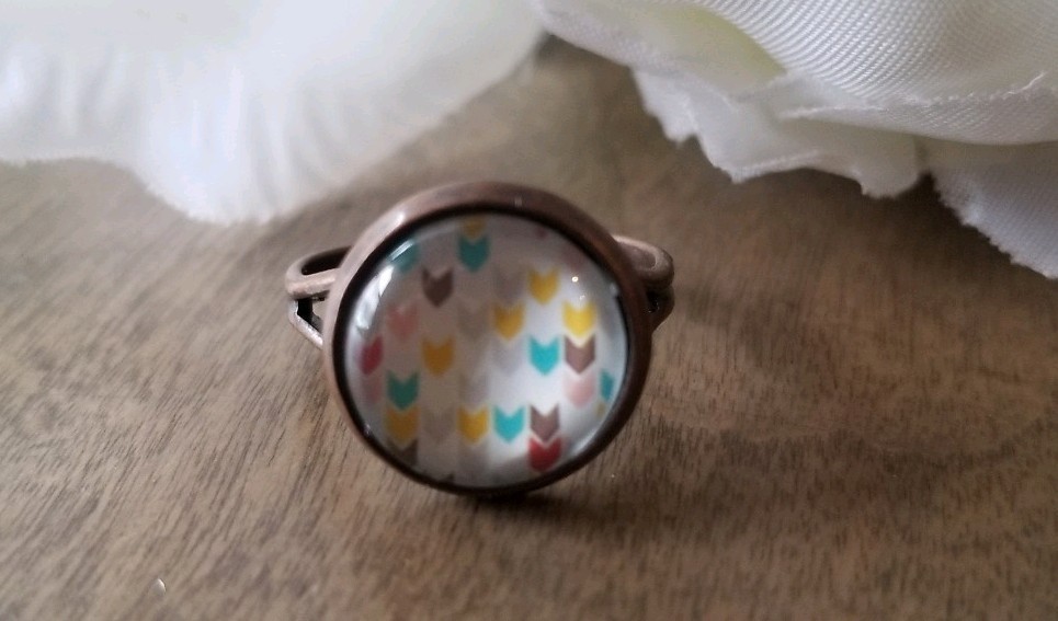 Chevron Ring Cabochon Setting Copper Adjustable Petite Modern Art