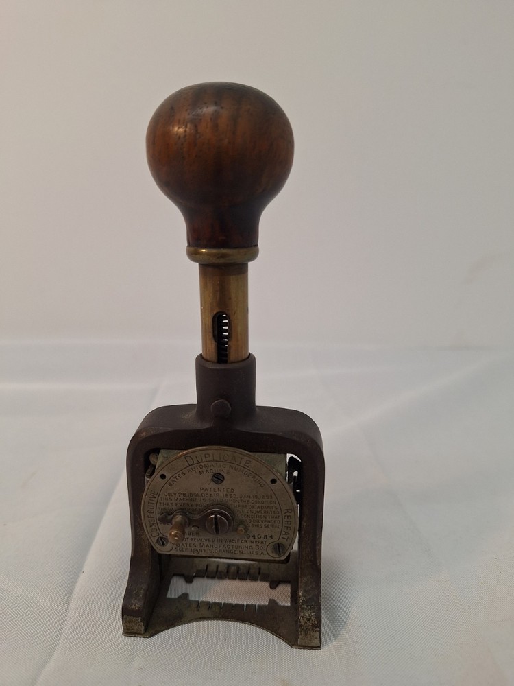 Vintage Bates Automatic Numbering Machine with Wheels Stamper