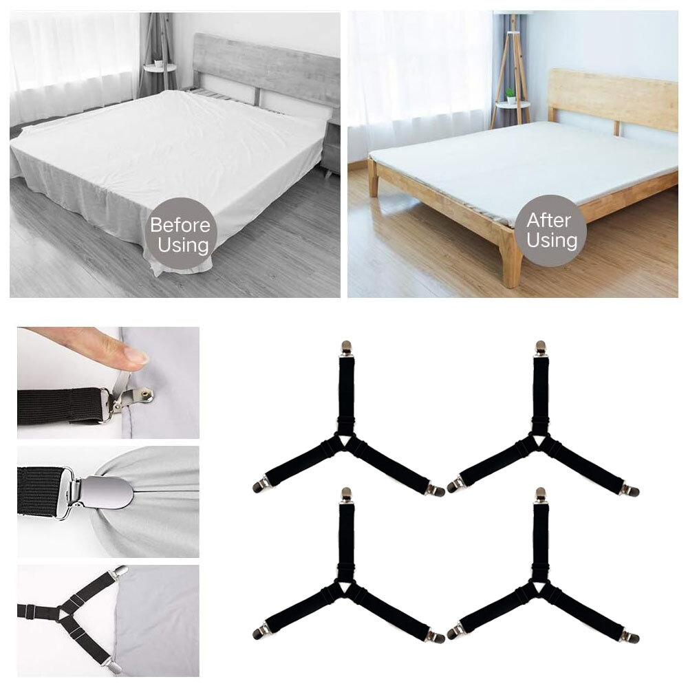 4x Four-corner Adjustable Elastic Fixing Clips Tablecloth Fixed Bed Sheet Clips