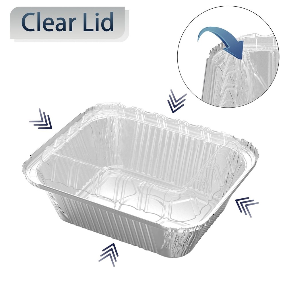 100 Pack 1 Lb Rectangular Disposable Aluminum Foil Pans with Dome Lids
