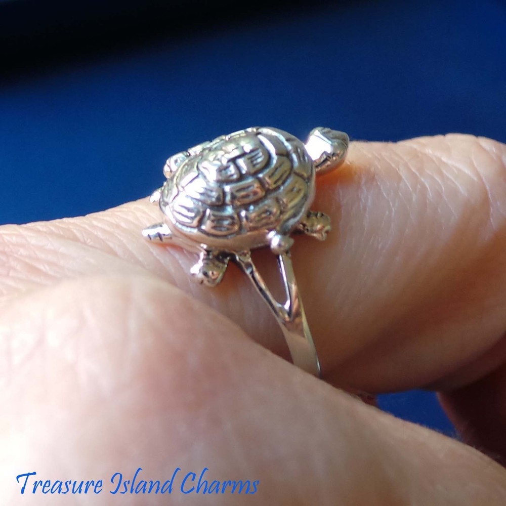 Turtle 925 Solid Sterling Silver Poison Pill Box Ring Opens Size 6 7 8 9 Opens