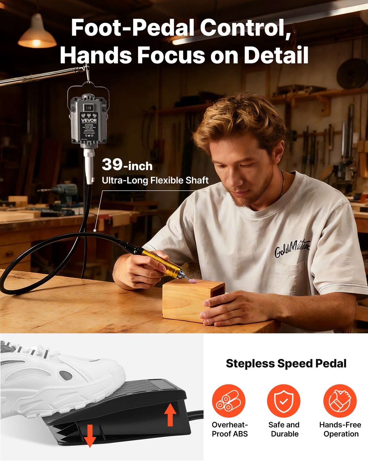 VEVOR Flex Shaft Grinder 1000W 30000RPM Flex Shaft Rotary Tool 74PCS Accessories