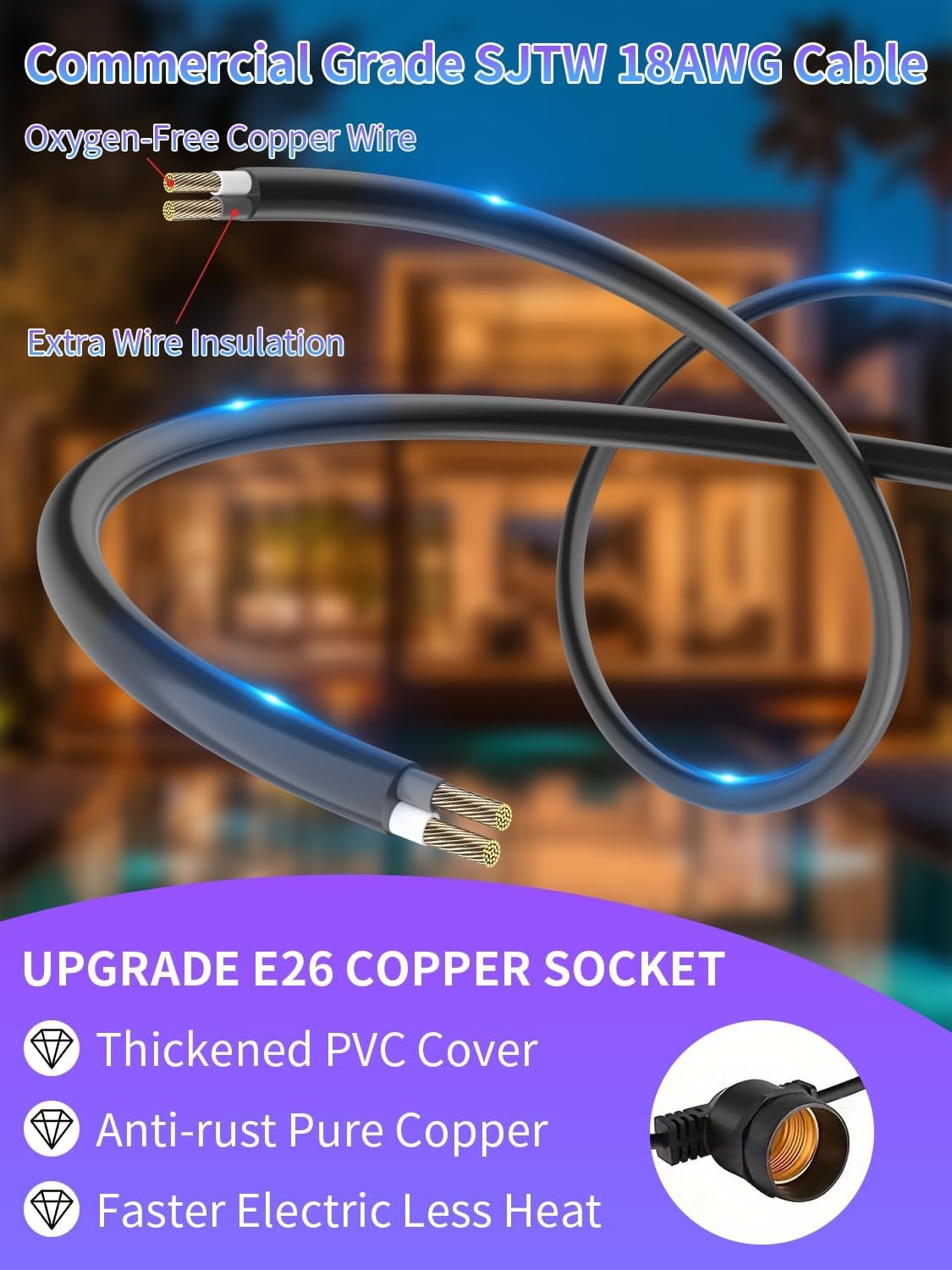 27ft Shatterproof LED String Lights IP65 Outdoor 10 Bulbs E26 Warm White for Gar