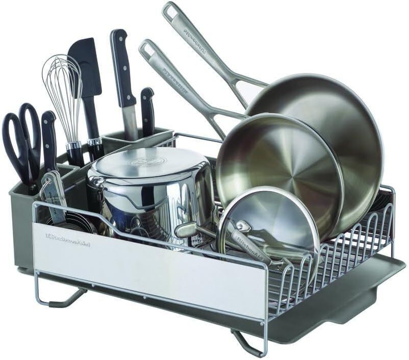 US Full Size Rust Resistan Dish Rack Angled Drain Board Removable Flatware Caddy