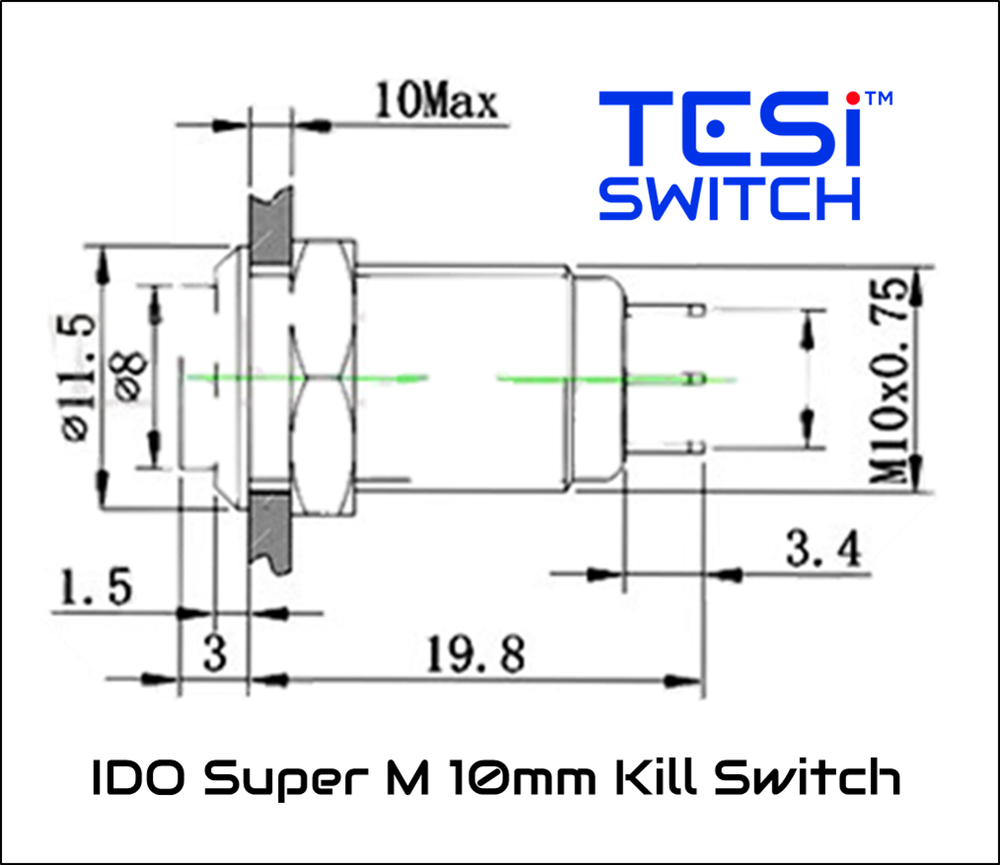Tesi IDO Super M 10MM Metal Latching Push Button Guitar Kill Switch Black