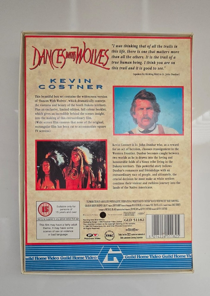 Dances With Wolves VHS 1990 Big Box, Special Widescreen Version + Booklet
