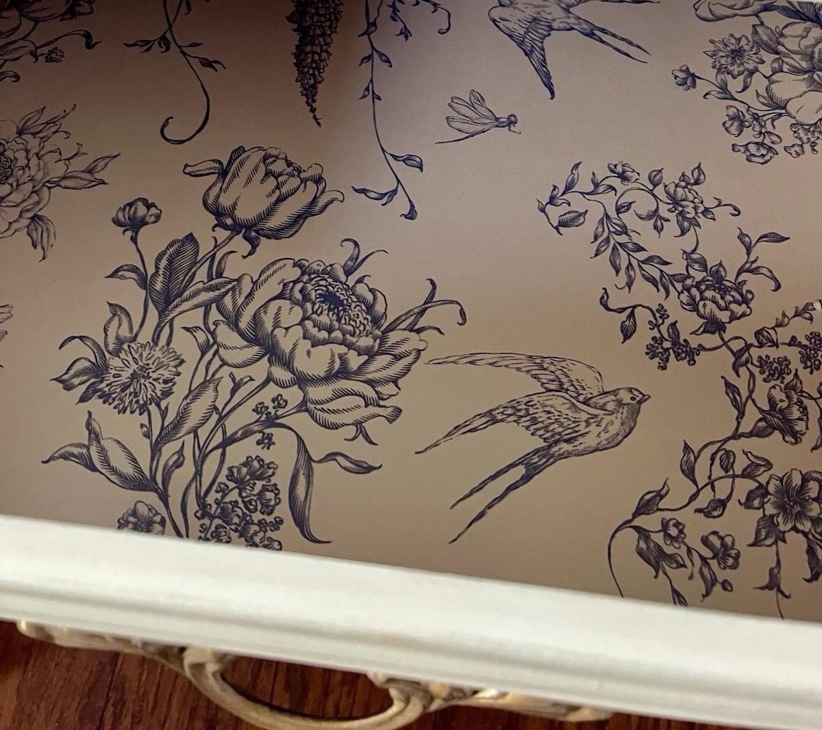 Vintage French Provincial Flow Blue and Cream Night Stand