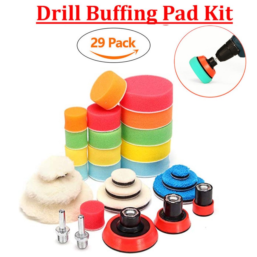 29Pc/Set Drill Buffing Buffer Polishing Pad Mix Size M14 Backing Pad Adapter USA