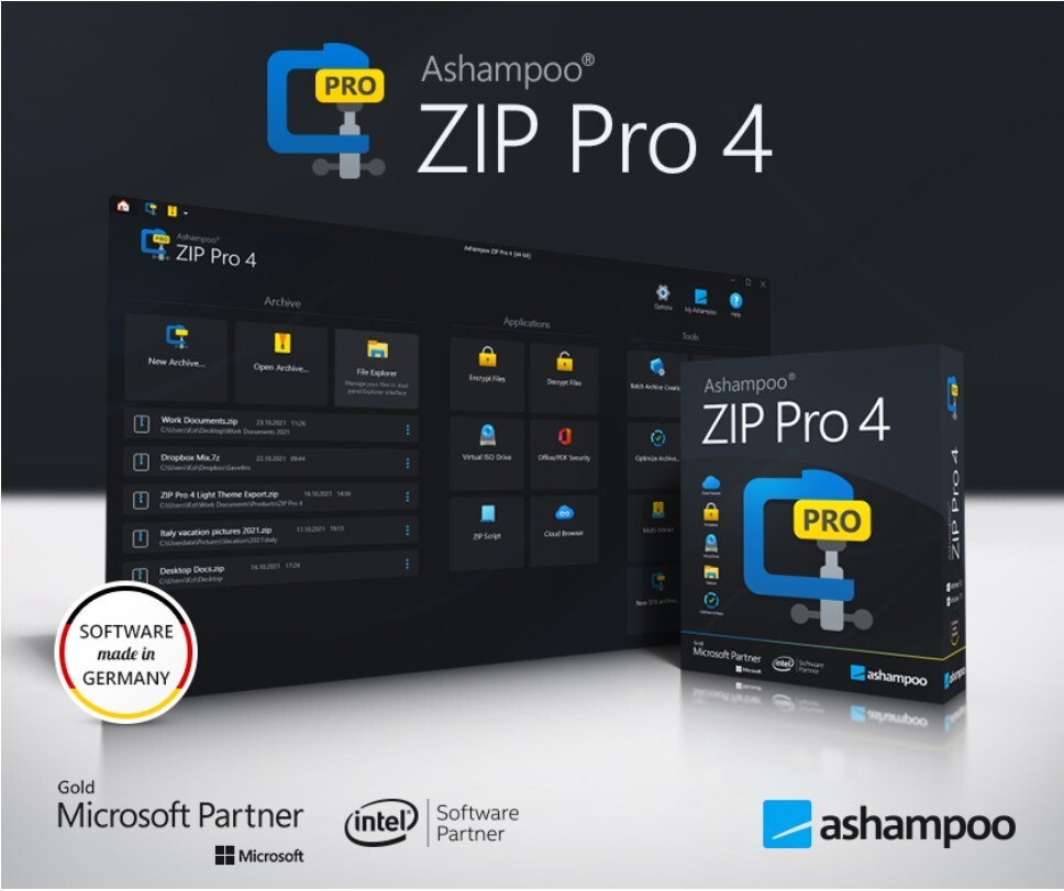 Ashampoo ZIP Pro 4 - Compress, extract, encrypt - Back up files at lightning