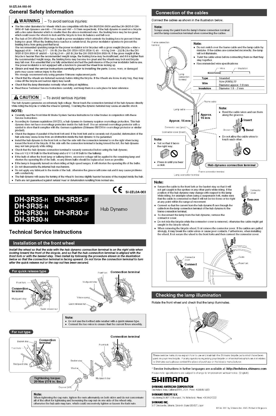 Shimano DH-3R35-H Dynamo Front Hub 6V x 3W x 36H Silver W/ QR