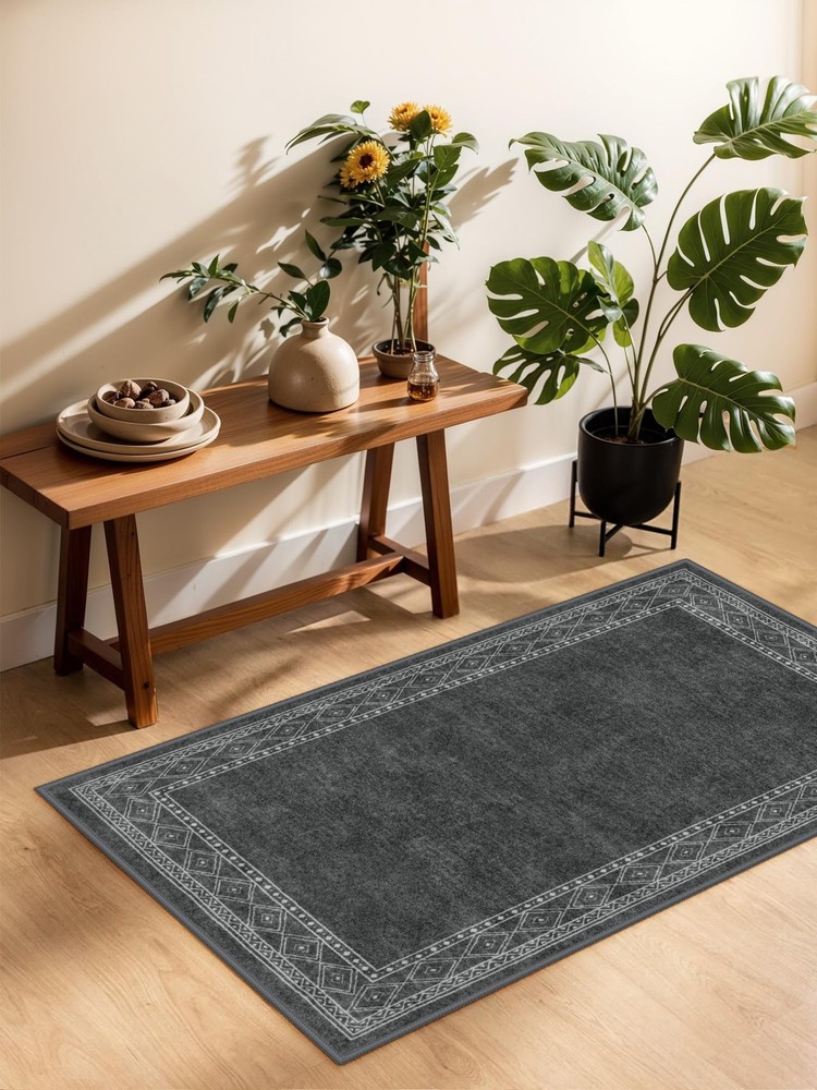 Lahome Modern Bordered 2x3 Rugs for Entryway 2' x 3' (Rectangular), Grey