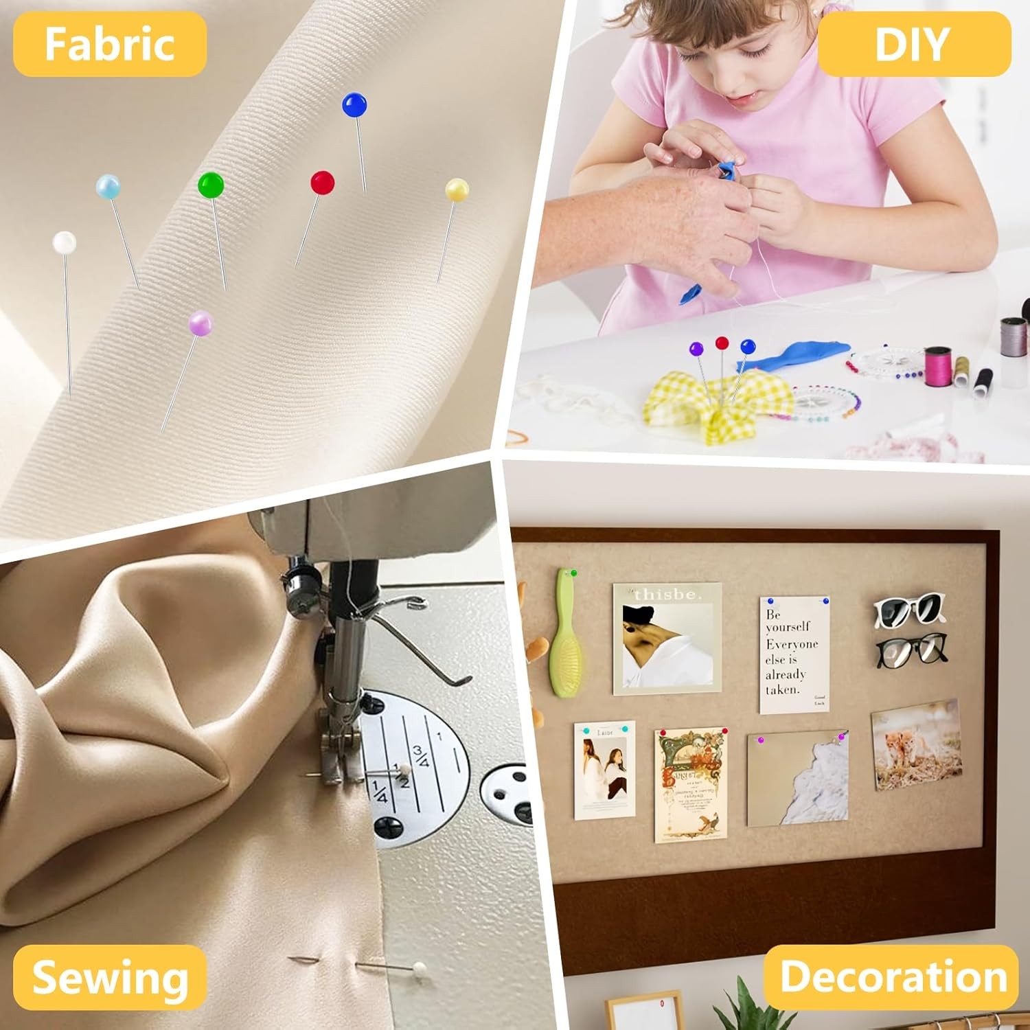 300PCS Sewing Pins for Fabric, Straight Pins with Glass Ball Heads, Corsage Pins