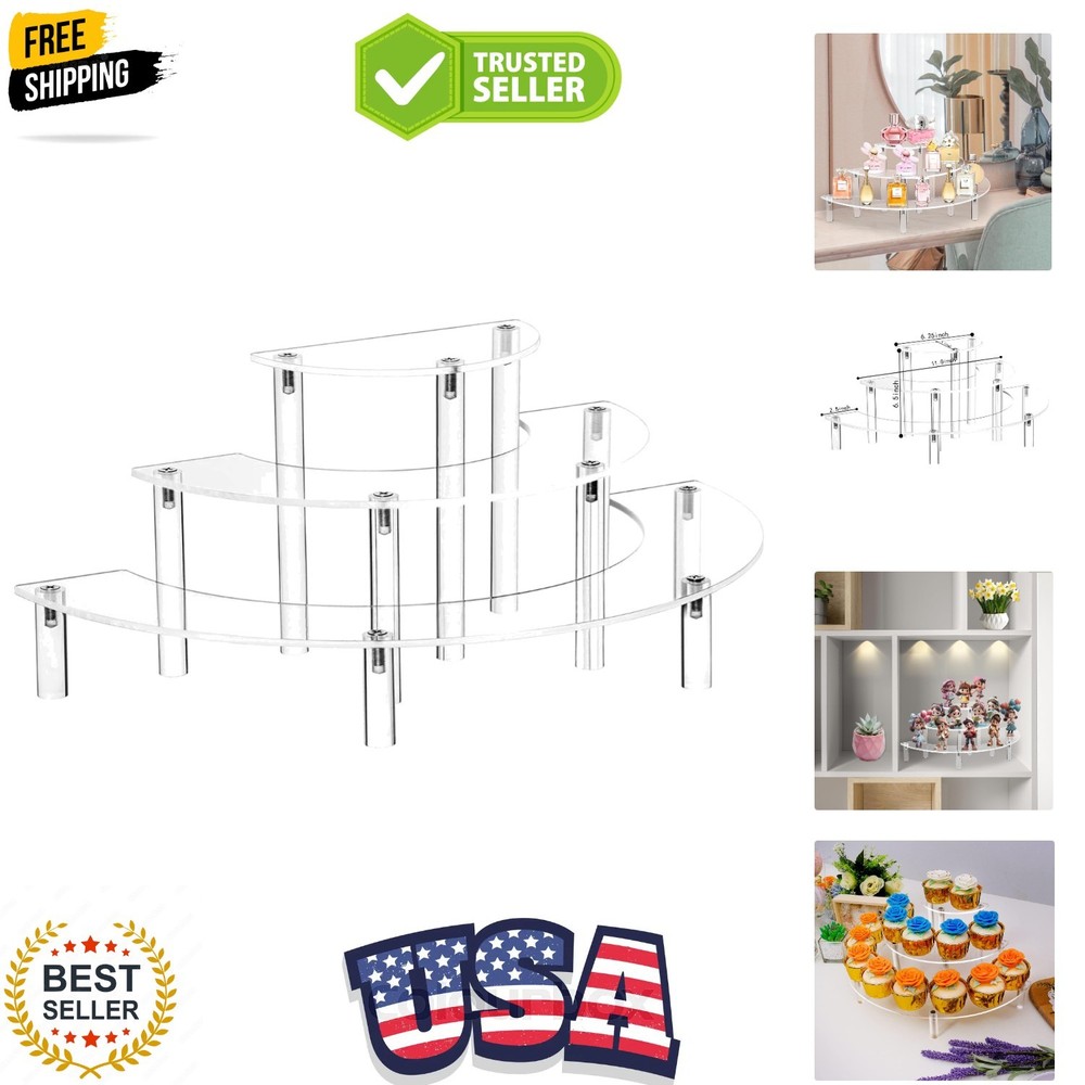 Acrylic Risers Display Stand - 3 Tier Clear Step Display Riser- Half Moon Cup...