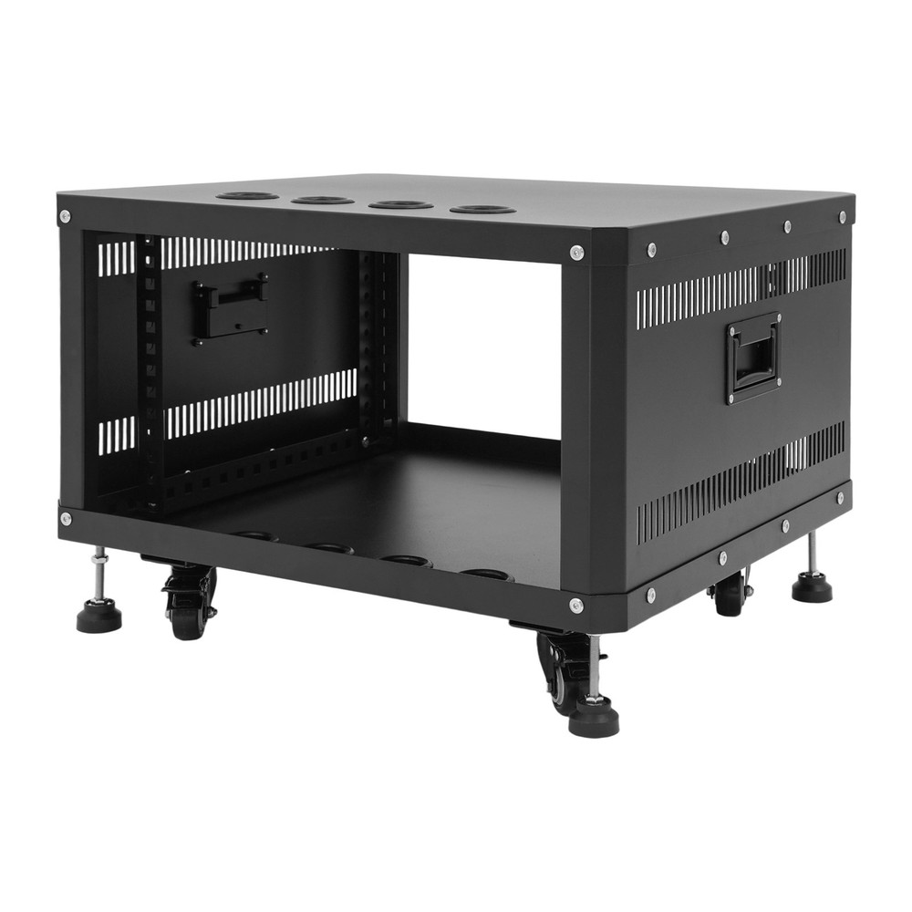 6U Stereo & Studio Rack w/ 4 Wheels, Rolling Network Cabinet Open Frame Rack