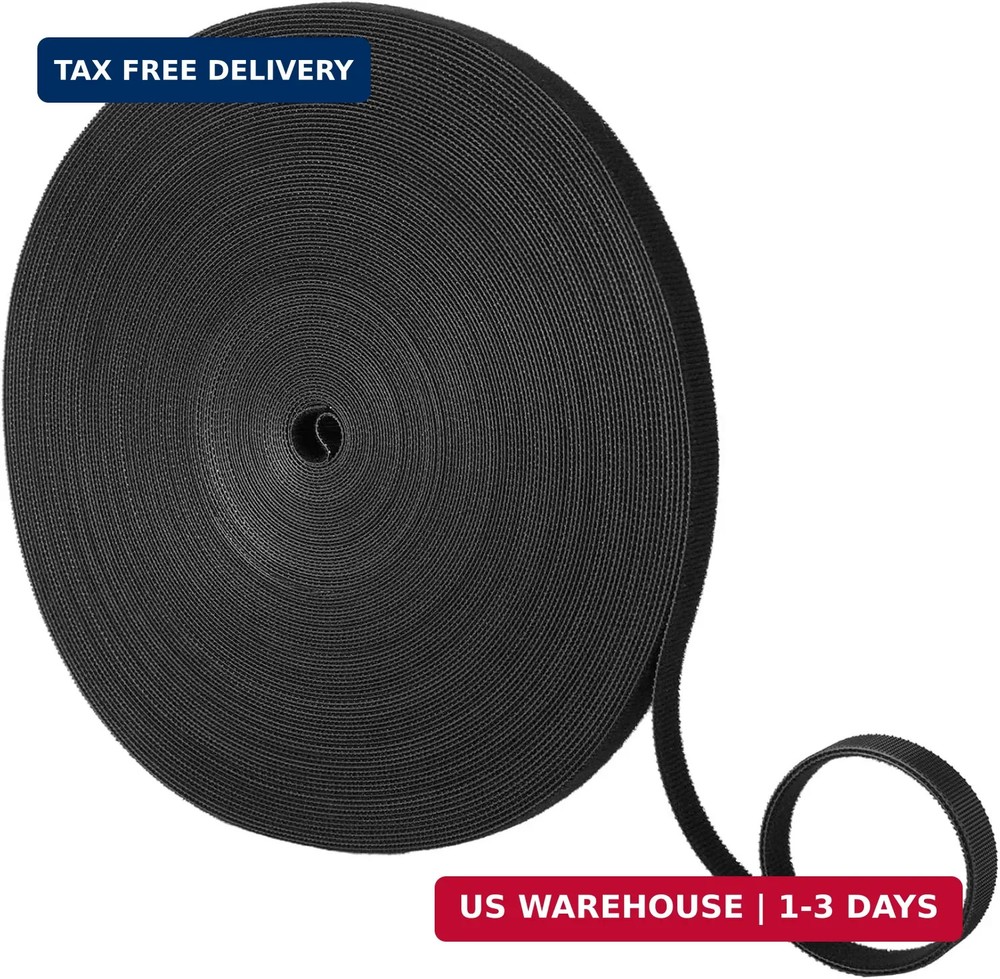 Tangyinrd Double-Sided Hook and Loop Straps, Black Hook and Loop Roll Double-Sid