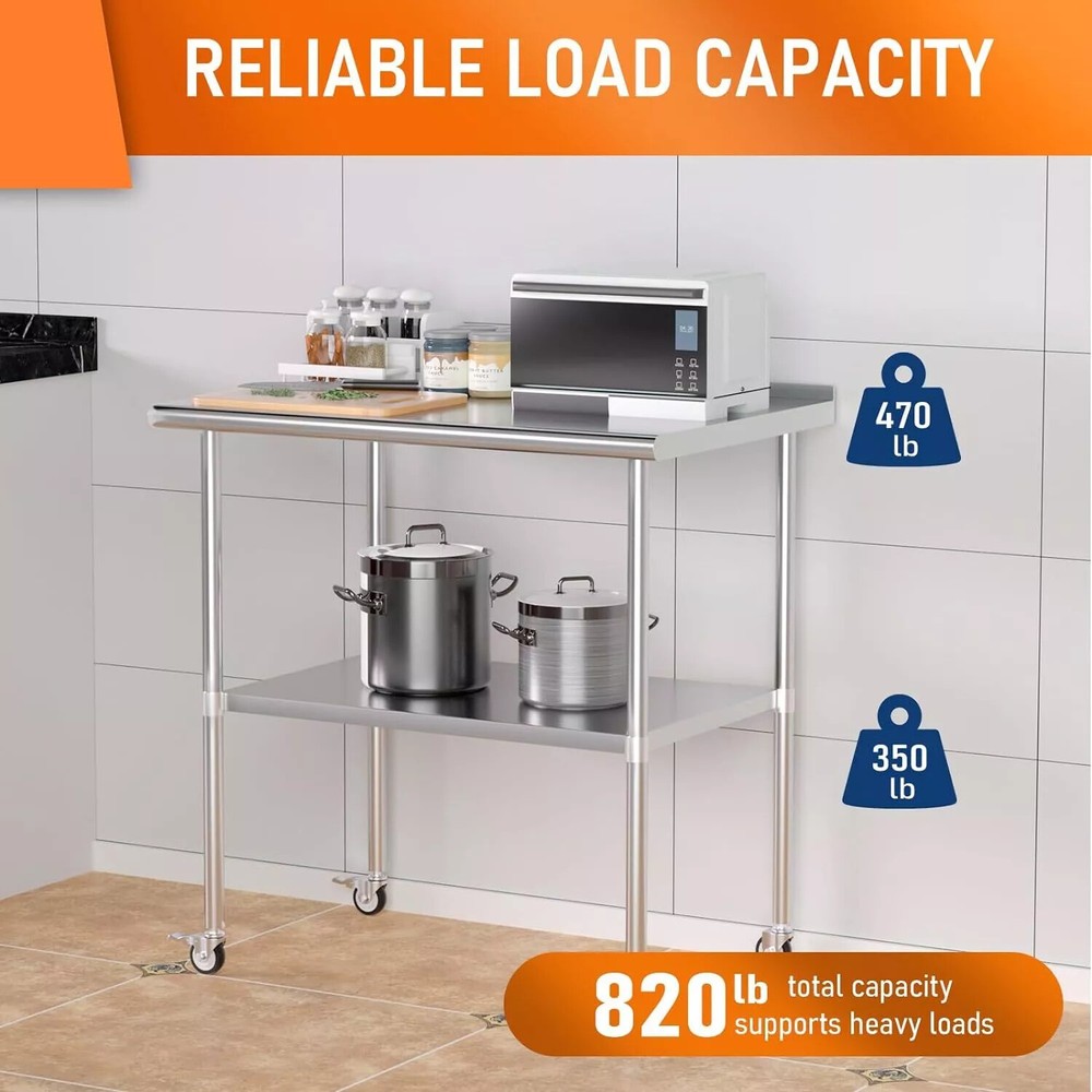 Stainless Steel 30" x 36" NSF Restaurant Kitchen Prep Work Table with Backsplash